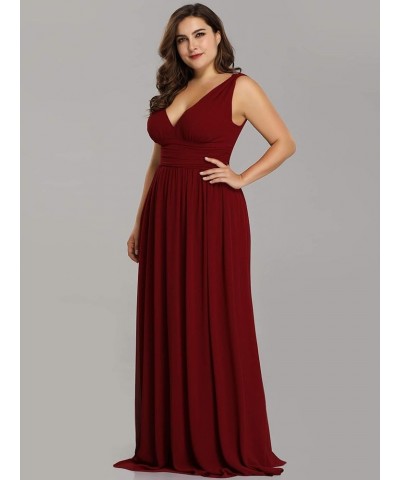 Women's Plus Size V-Neck Pleated Chiffon Maxi Semi-Formal Dress Evening Dresses 09016-PZUSA Burgundy $33.21 Dresses