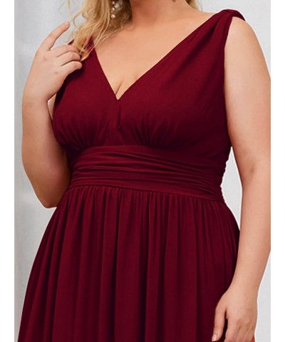 Women's Plus Size V-Neck Pleated Chiffon Maxi Semi-Formal Dress Evening Dresses 09016-PZUSA Burgundy $33.21 Dresses