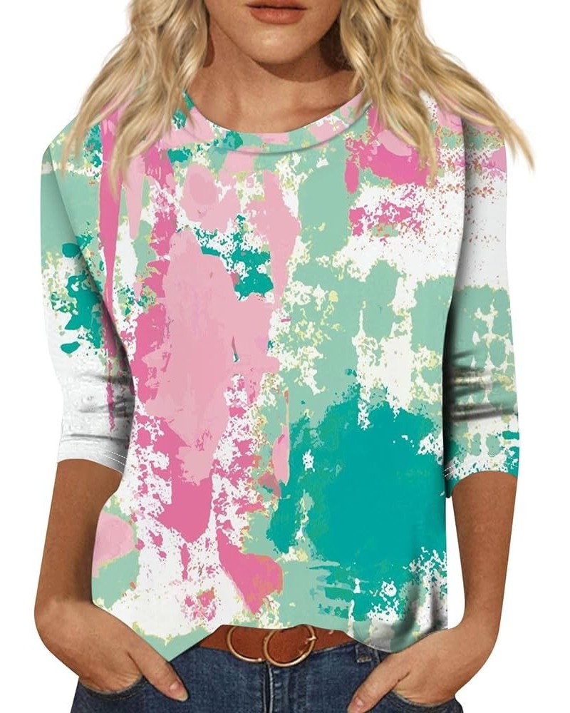 Womens Tops 3/4 Sleeve Crewneck Cute Shirts Casual Print Trendy Blouses Three Quarter Length Tshirts Summer Pullover 05pink $...