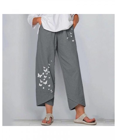 Cotton Linen Casual Summer Capri Pants Printed Cropped Comfy Baggy Trousers with Pockets Palazzo Lounge Pants A31 Grey $13.33...
