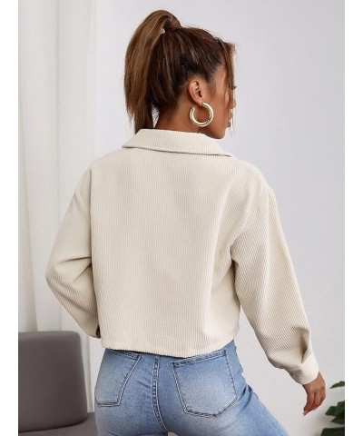 Women's Button Down Long Sleeve Collared Neck Flap Pocket Corduroy Crop Jackets Beige $13.02 Jackets