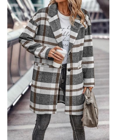 Women's 2024 Plaid Shacket Jacket Casual Button Wool Blend Winter Tartan Trench Coat With Pockets Grey White $25.52 Coats