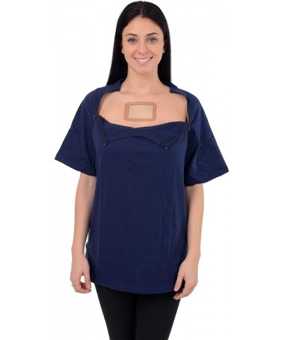 Premium Port Access Chemo Tshirt Recovery Dual Access Tee Side Open Shirt Navy/Women $12.99 T-Shirts