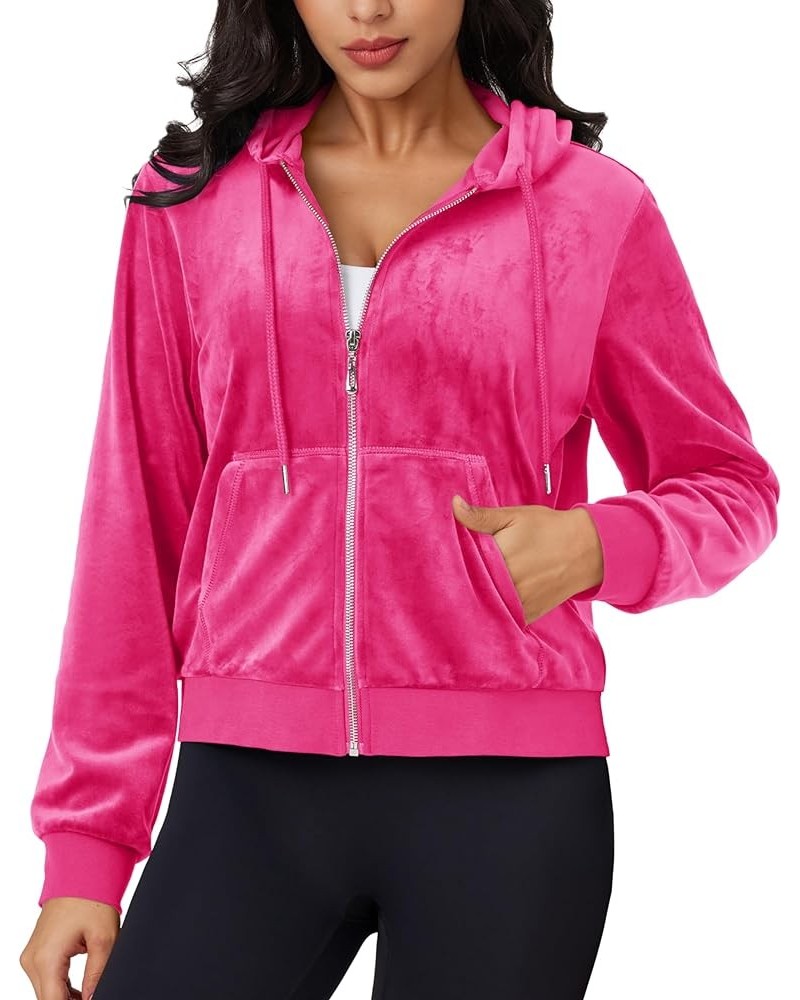 Women's Velour Crop Hoodie Jacket Long Sleeve Zip Up Tops Soft Casual Velvet Jacket with Pockets Rose $18.79 Jackets