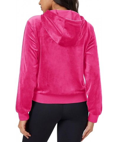 Women's Velour Crop Hoodie Jacket Long Sleeve Zip Up Tops Soft Casual Velvet Jacket with Pockets Rose $18.79 Jackets