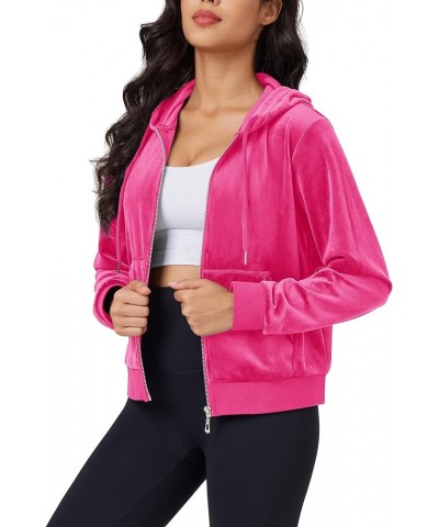 Women's Velour Crop Hoodie Jacket Long Sleeve Zip Up Tops Soft Casual Velvet Jacket with Pockets Rose $18.79 Jackets