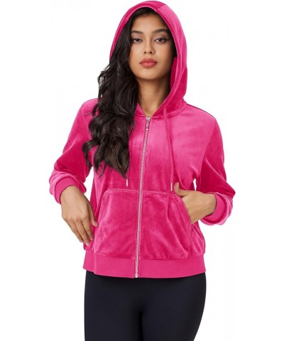Women's Velour Crop Hoodie Jacket Long Sleeve Zip Up Tops Soft Casual Velvet Jacket with Pockets Rose $18.79 Jackets