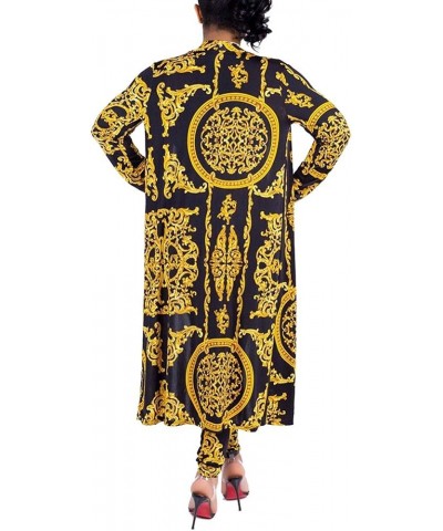 Womens 2 Piece Print Outfits Clubwear Long Sleeve Open Cardigan Pants Set Golden $27.50 Sweaters