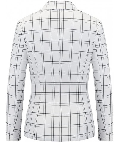 Womens Plaid Business Blazer Office Elegant Slim Fit Long Sleeve Blazer Jacket White $18.92 Blazers