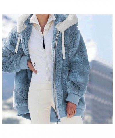 Women Coat Winter Loose Solid Color Artificial Wool Zipper Drawstring Long-Sleeved Hoodie Womens Fleece Jacket 4x 01-blue $13...