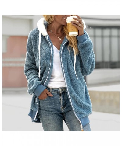 Women Coat Winter Loose Solid Color Artificial Wool Zipper Drawstring Long-Sleeved Hoodie Womens Fleece Jacket 4x 01-blue $13...