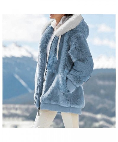 Women Coat Winter Loose Solid Color Artificial Wool Zipper Drawstring Long-Sleeved Hoodie Womens Fleece Jacket 4x 01-blue $13...