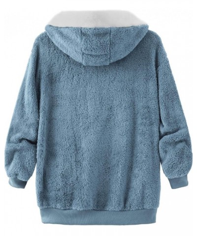Women Coat Winter Loose Solid Color Artificial Wool Zipper Drawstring Long-Sleeved Hoodie Womens Fleece Jacket 4x 01-blue $13...