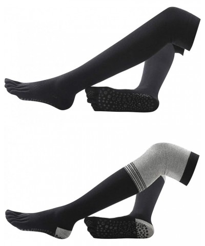 Women's Long Warm Socks Non-Slip Skid Cotton Toes Socks for Pilates Yoga Fitness Black Black Stripe $9.90 Activewear