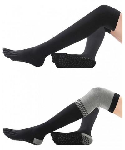 Women's Long Warm Socks Non-Slip Skid Cotton Toes Socks for Pilates Yoga Fitness Black Black Stripe $9.90 Activewear