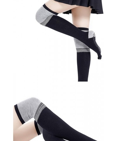 Women's Long Warm Socks Non-Slip Skid Cotton Toes Socks for Pilates Yoga Fitness Black Black Stripe $9.90 Activewear