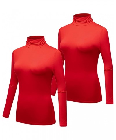 Women's 2-Pack Long Sleeve Turtleneck T-Shirt Basic Stretchy Layer Comfy High Neck Shirt Red $14.42 Underwear