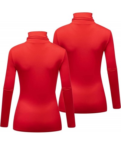 Women's 2-Pack Long Sleeve Turtleneck T-Shirt Basic Stretchy Layer Comfy High Neck Shirt Red $14.42 Underwear