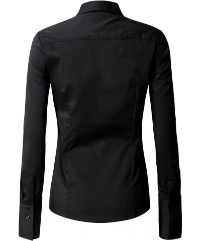 Womens Slim Fit Long Sleeve Stretchy Button Down Collar Shirt Blouse Wbds003-black $10.75 Blouses