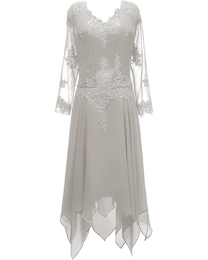 Mother of The Bride Dresses V Neck Ruffles Evening Formal Gowns Lace Applique Wedding Guest Groom Dress Jacket Women's Silver...