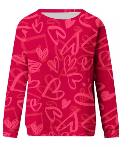 Valentines Day Shirts Women Love Heart Print Graphic Tees Long Sleeve Tops Dressy Casual Crewneck Sweatshirts Blouses A02♥-ho...