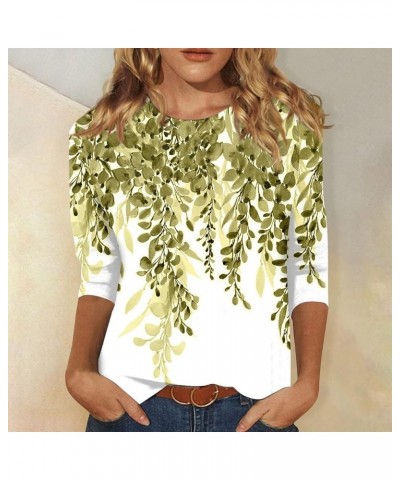 2024 Trendy Vintage Top for Women Casual Three Quarter Sleeve T Shirt Blouse Ethnic Printing Button Loose Top 02-army Green $...