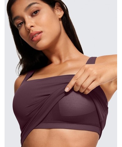 Butterluxe Womens Square Neck Longline Sports Bra - Workout Crop Tank Tops Padded with Built in Shelf Yoga Bra Arctic Plum $2...