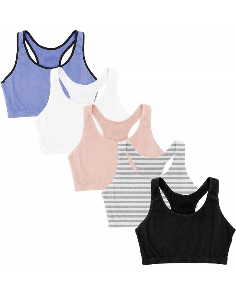 Women's Cotton Spandex Racer Back Bra | 4 Way Stretch Pullover Sport Comfort Bra (Multi-Pack) 5 Pack -Assorted Color Grab Bag...