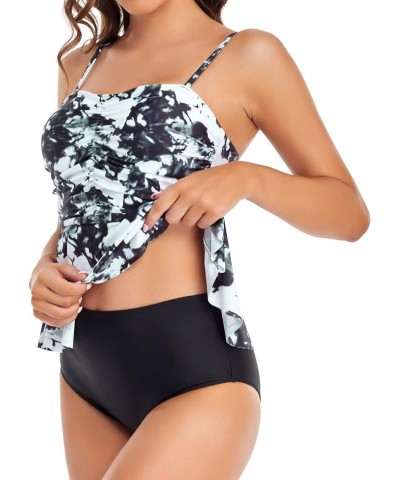 Tankini Swimsuit for Women Plus Size Bathing Suits Tummy Control High Waisted Two Piece Full Coverage Swimswear Tie-dyed in B...