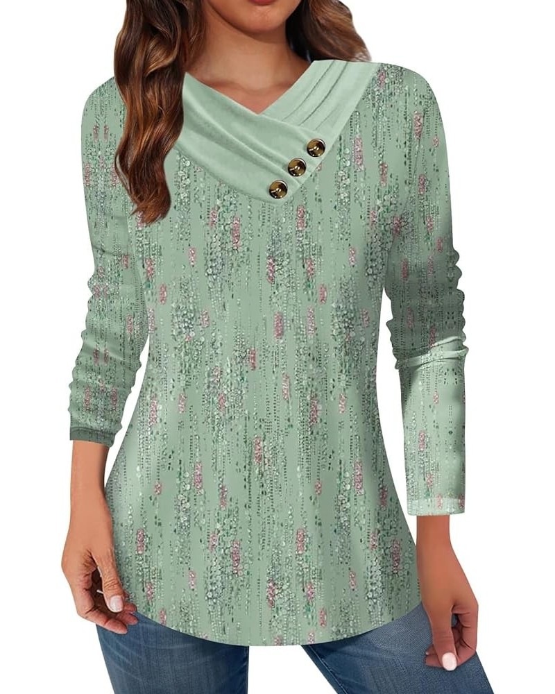 Womens Long Sleeve Tunic Tops Button V Neck Shirts Dressy Casual Blouses Plus Size Tunics Or Tops To Wear With Leggings B-gre...
