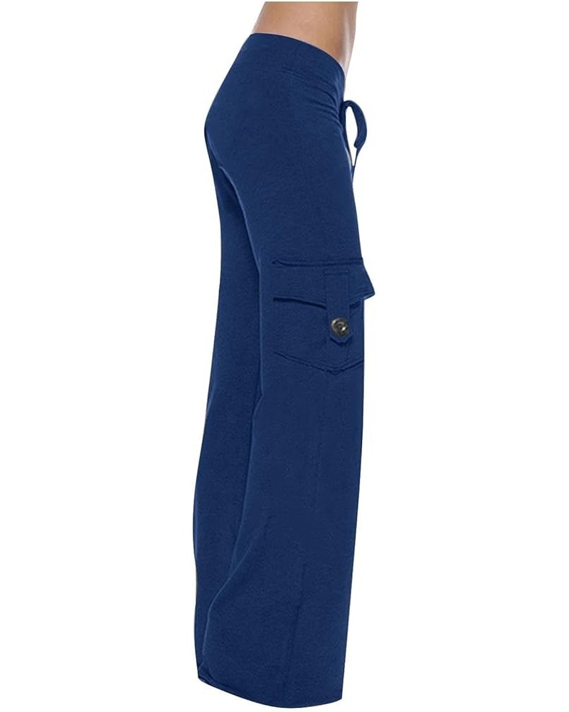 Women Bootcut Yoga Pants with Cargo Pockets Stretchy Palazzo Pant 2024 Long Wide Leg Trousers Workout Baggy Sweatpant C1-blue...