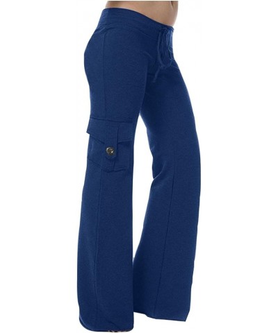 Women Bootcut Yoga Pants with Cargo Pockets Stretchy Palazzo Pant 2024 Long Wide Leg Trousers Workout Baggy Sweatpant C1-blue...