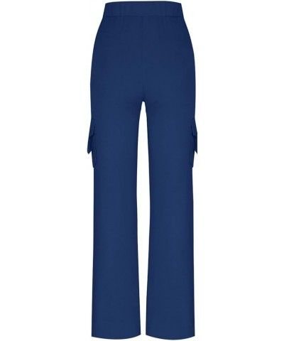 Women Bootcut Yoga Pants with Cargo Pockets Stretchy Palazzo Pant 2024 Long Wide Leg Trousers Workout Baggy Sweatpant C1-blue...