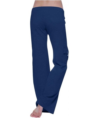 Women Bootcut Yoga Pants with Cargo Pockets Stretchy Palazzo Pant 2024 Long Wide Leg Trousers Workout Baggy Sweatpant C1-blue...