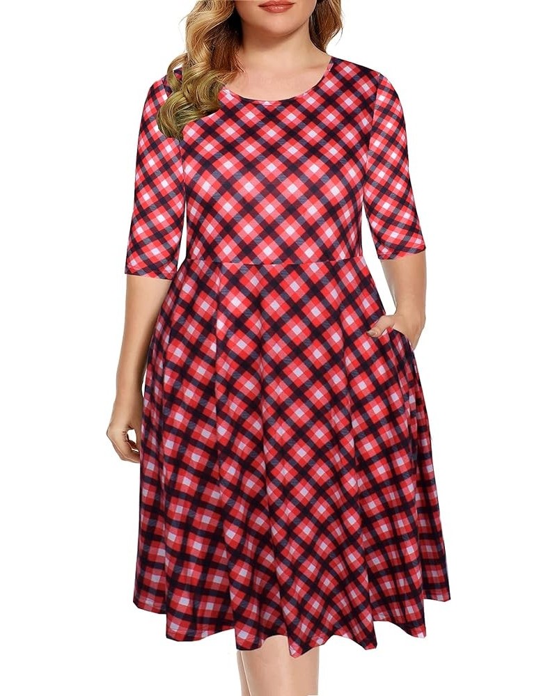 Womens Plus Size Summer Dresses Empire Waist Casual Plus Size Knee-Length Dresses with Pockets Red Plaid $17.79 Dresses