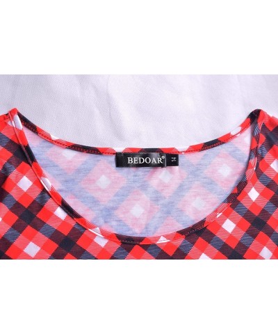 Womens Plus Size Summer Dresses Empire Waist Casual Plus Size Knee-Length Dresses with Pockets Red Plaid $17.79 Dresses