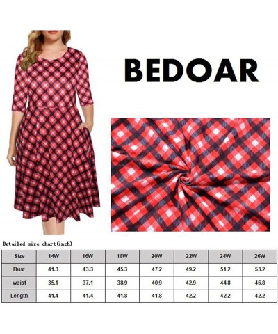 Womens Plus Size Summer Dresses Empire Waist Casual Plus Size Knee-Length Dresses with Pockets Red Plaid $17.79 Dresses
