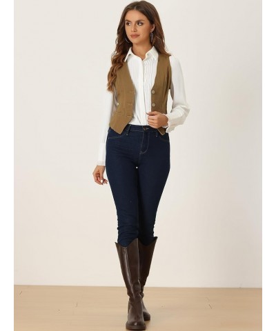 Women's Denim Jakcet Sleeveless V Neck Button Down Casual Jean Waistcoat Vest Brown $22.39 Vests