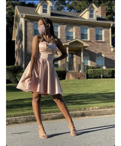 Women's Short Homecoming Dresses with Pockets Backless Satin Prom Dress for Teens 2024 Rose Gold $26.87 Dresses