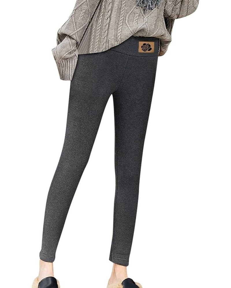 Fleece Lined Leggings Women Winter Warm Sherpa Lined Leggings Cold Weather Fuzzy Thermal Pants Thick Tights 2023 D01-dark Gra...