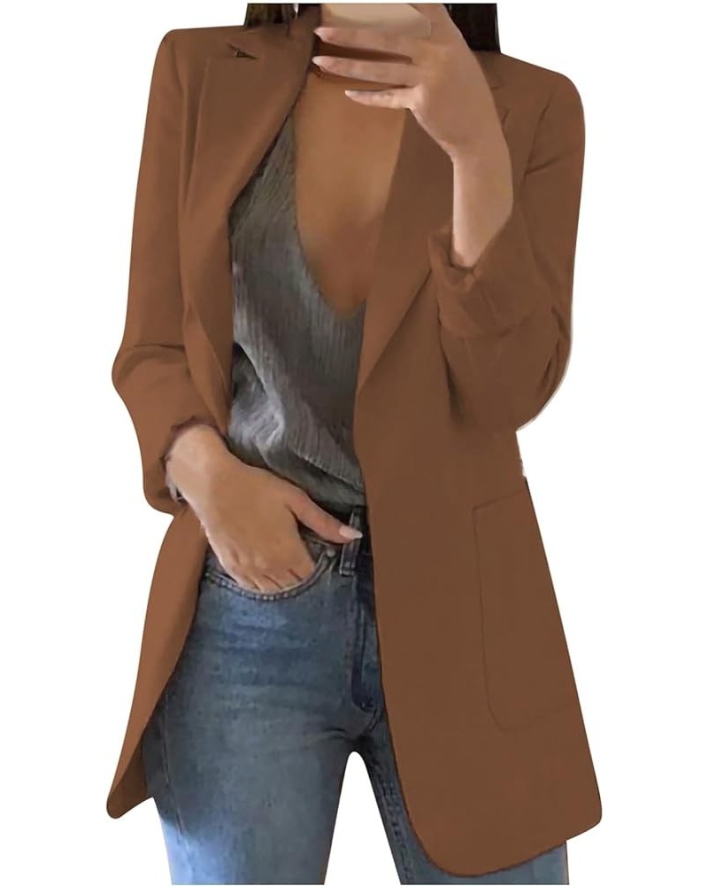 Women's Blazers Fall Business Casual Suit Jacket Elegant Fitted Solid Coats Classic Single Button Lapel Outwear A1-brown $13....