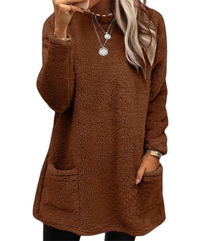 Womens 2023 Winter Fleece Jacket Sweater Warm Solid Color Outerwear Lightweight Casual Loose Coat with Pockets 2-coffee $8.00...