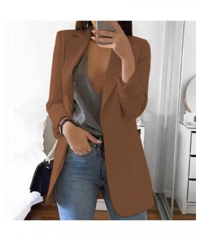 Women's Blazers Fall Business Casual Suit Jacket Elegant Fitted Solid Coats Classic Single Button Lapel Outwear A1-brown $13....