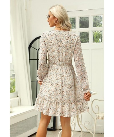 Womens V Neck Chiffon Long Lantern Sleeve Dress Casual Ruffle Boho A-Line Dresses MY117 117-beige Print $27.83 Dresses