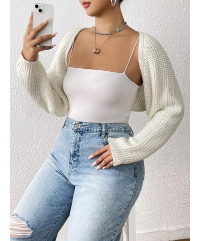 Women's Open Front Long Sleeve Cropped Cardigan Sweaters Shrug Plus White $14.08 Sweaters