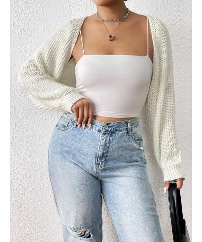 Women's Open Front Long Sleeve Cropped Cardigan Sweaters Shrug Plus White $14.08 Sweaters