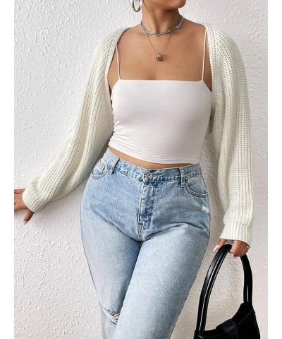 Women's Open Front Long Sleeve Cropped Cardigan Sweaters Shrug Plus White $14.08 Sweaters