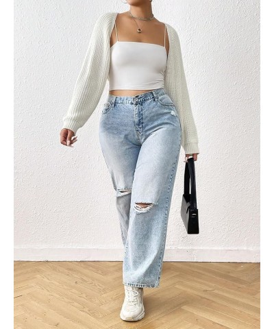 Women's Open Front Long Sleeve Cropped Cardigan Sweaters Shrug Plus White $14.08 Sweaters