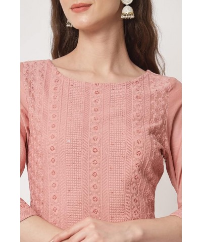 Women's Viscose Silk Chikankari Kurta Palazzo Dupatta set Peach $29.98 Sleep & Lounge