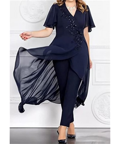 Women's Chiffon 2 Pieces Mother of The Bride Pant Suits for Wedding V Neck Mother of The Groom Dresses MIS17 Pink $30.60 Suits